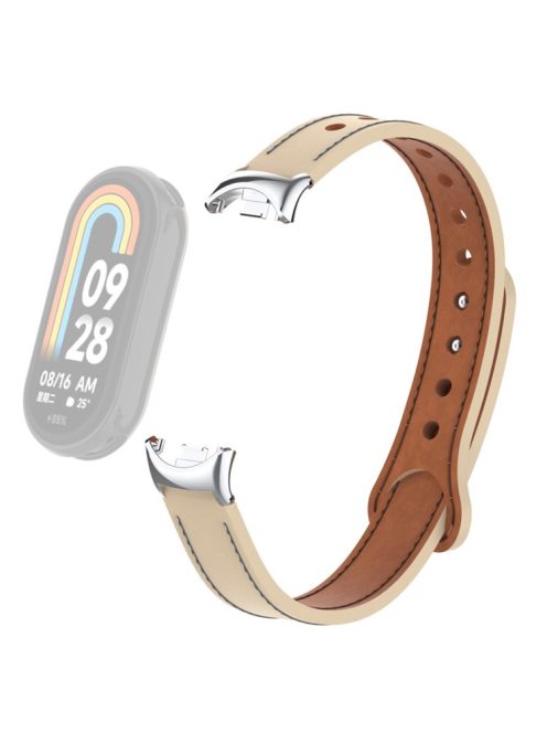 For Xiaomi Mi Band 9 NFC / Mi Band 9 / Smart Band 8 NFC / Smart Band 8 Genuine Cow Leather Watch Band Strap Replacement with Connector - Apricot