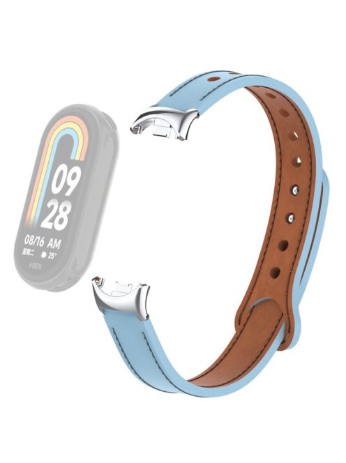 For Xiaomi Mi Band 9 NFC / Mi Band 9 / Smart Band 8 NFC / Smart Band 8 Genuine Cow Leather Watch Band Strap Replacement with Connector - Baby Blue