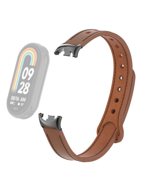 For Xiaomi Mi Band 9 NFC / Mi Band 9 / Smart Band 8 NFC / Smart Band 8 Genuine Cow Leather Watch Band Strap Replacement with Connector - Brown