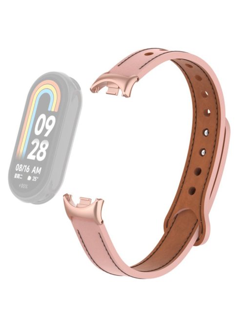 For Xiaomi Mi Band 9 NFC / Mi Band 9 / Smart Band 8 NFC / Smart Band 8 Genuine Cow Leather Watch Band Strap Replacement with Connector - Pink