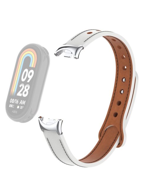 For Xiaomi Mi Band 9 NFC / Mi Band 9 / Smart Band 8 NFC / Smart Band 8 Genuine Cow Leather Watch Band Strap Replacement with Connector - White