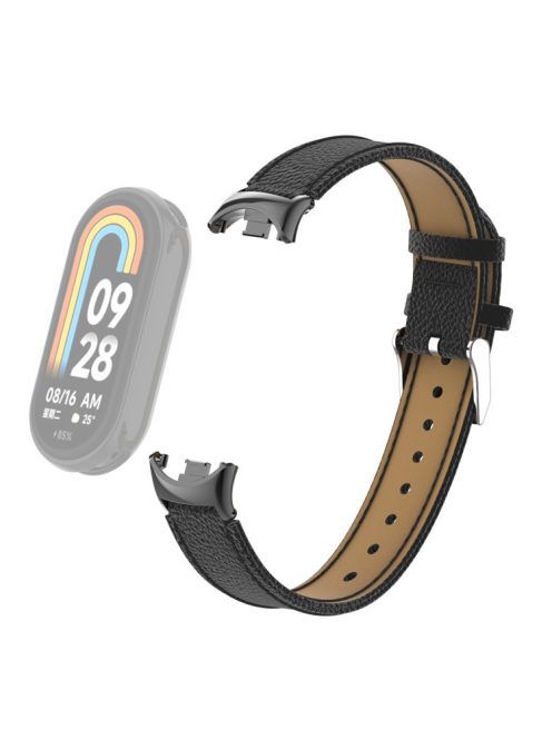 For Xiaomi Mi Band 9 NFC / Mi Band 9 / Smart Band 8 NFC / Smart Band 8 Genuine Cow Leather Watch Band Watch Strap with Connector - Black