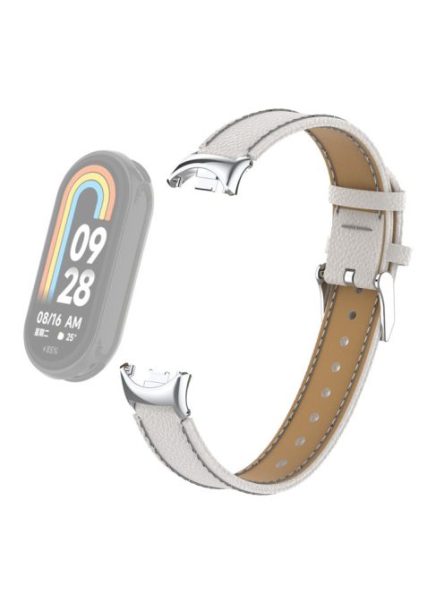 For Xiaomi Mi Band 9 NFC / Mi Band 9 / Smart Band 8 NFC / Smart Band 8 Genuine Cow Leather Watch Band Watch Strap with Connector - White