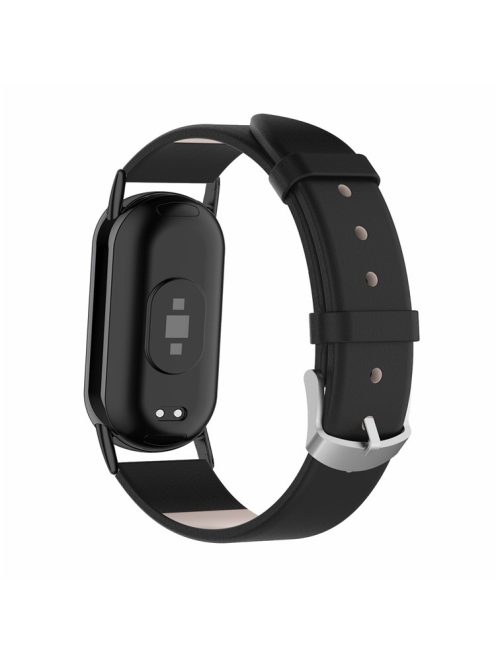 For Xiaomi Mi Band 9 NFC / Mi Band 9 / Smart Band 8 NFC / Smart Band 8 Genuine Cow Leather Watch Bands Replacement Bracelet with Connector - Black