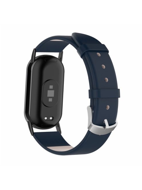 For Xiaomi Mi Band 9 NFC / Mi Band 9 / Smart Band 8 NFC / Smart Band 8 Genuine Cow Leather Watch Bands Replacement Bracelet with Connector - Dark Blue