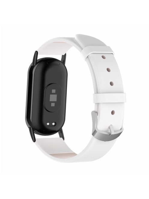 For Xiaomi Mi Band 9 NFC / Mi Band 9 / Smart Band 8 NFC / Smart Band 8 Genuine Cow Leather Watch Bands Replacement Bracelet with Connector - White