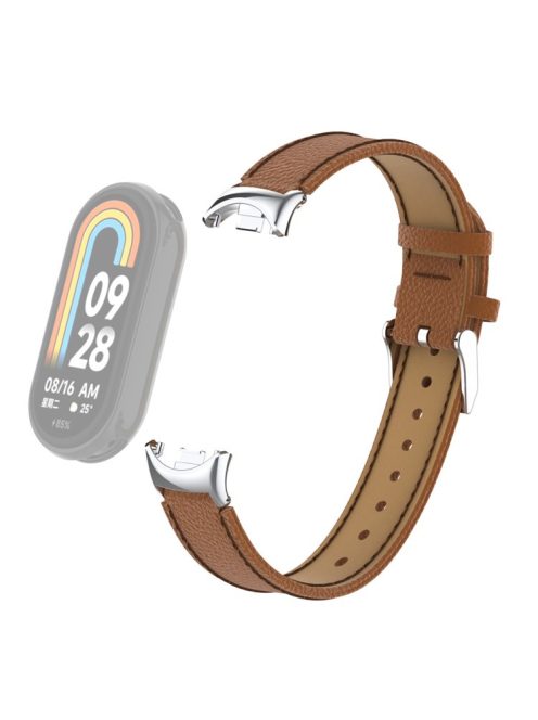 For Xiaomi Mi Band 9 NFC / Mi Band 9 / Smart Band 8 NFC / Smart Band 8 Genuine Cow Leather Watch Bandwatch Strap with Connector - Brown