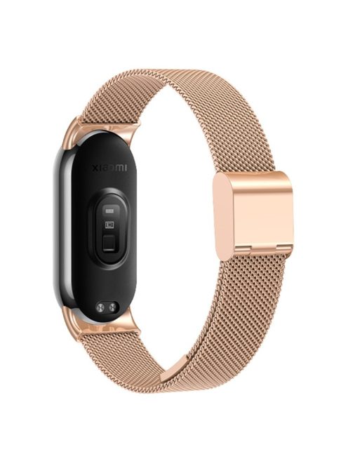 For Xiaomi Mi Band 9 NFC / Mi Band 9 / Smart Band 8 NFC / Smart Band 8 Milanese Smartwatch Strap Metal Fine Mesh Wrist Band with Buckle - Rose Gold