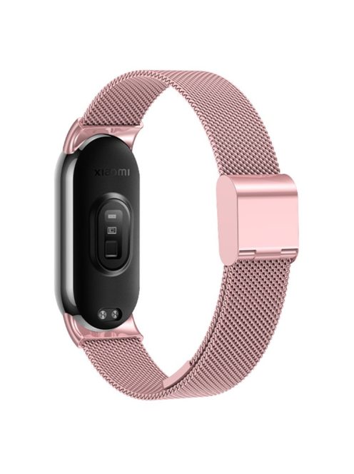 For Xiaomi Mi Band 9 NFC / Mi Band 9 / Smart Band 8 NFC / Smart Band 8 Milanese Smartwatch Strap Metal Fine Mesh Wrist Band with Buckle - Rose Pink