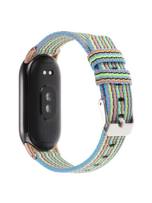 For Xiaomi Mi Band 9 NFC / Mi Band 9 / Smart Band 8 NFC / Smart Band 8 Nylon Watch Strap Adjustable Wrist Band Replacement - Blue+Colorful Stripes