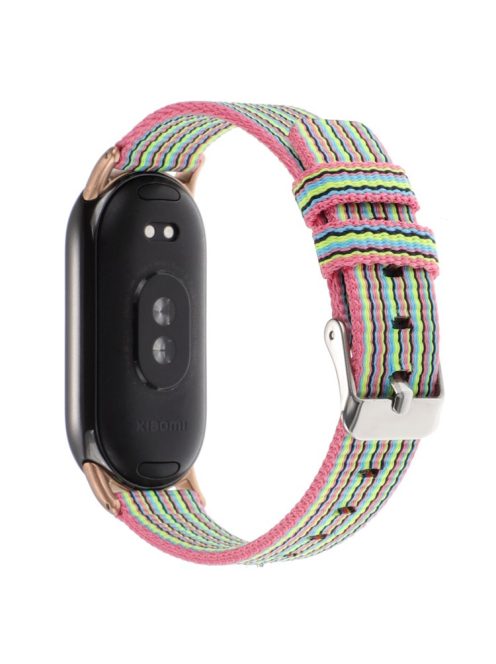 For Xiaomi Mi Band 9 NFC / Mi Band 9 / Smart Band 8 NFC / Smart Band 8 Nylon Watch Strap Adjustable Wrist Band Replacement - Pink+Colorful Stripes