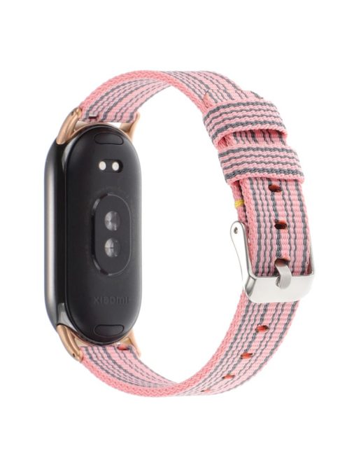 For Xiaomi Mi Band 9 NFC / Mi Band 9 / Smart Band 8 NFC / Smart Band 8 Nylon Watch Strap Adjustable Wrist Band Replacement - Pink+Grey Stripes