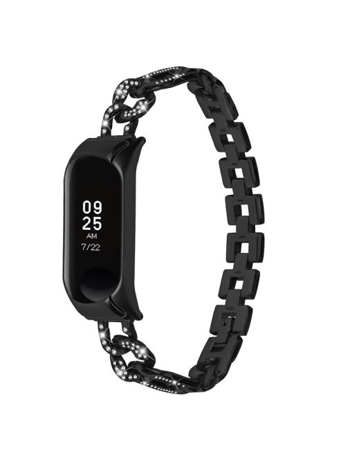 For Xiaomi Mi Band 9 NFC / Mi Band 9 / Smart Band 8 NFC / Smart Band 8 Rhinestone Decor Metal Watch Strap Replacement Smartwatch Band - Black