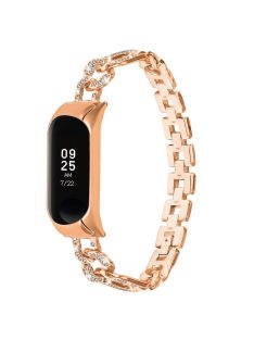   For Xiaomi Mi Band 9 NFC / Mi Band 9 / Smart Band 8 NFC / Smart Band 8 Rhinestone Decor Metal Watch Strap Replacement Smartwatch Band - Rose Gold