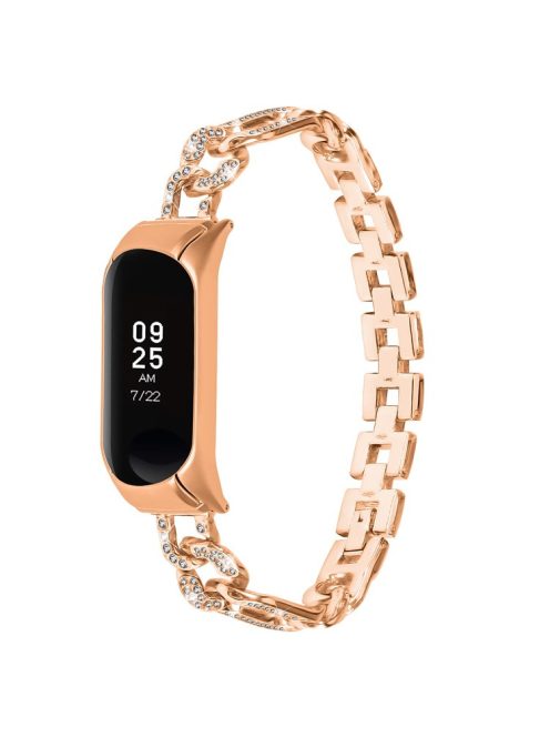 For Xiaomi Mi Band 9 NFC / Mi Band 9 / Smart Band 8 NFC / Smart Band 8 Rhinestone Decor Metal Watch Strap Replacement Smartwatch Band - Rose Gold