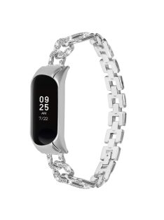   For Xiaomi Mi Band 9 NFC / Mi Band 9 / Smart Band 8 NFC / Smart Band 8 Rhinestone Decor Metal Watch Strap Replacement Smartwatch Band - Silver