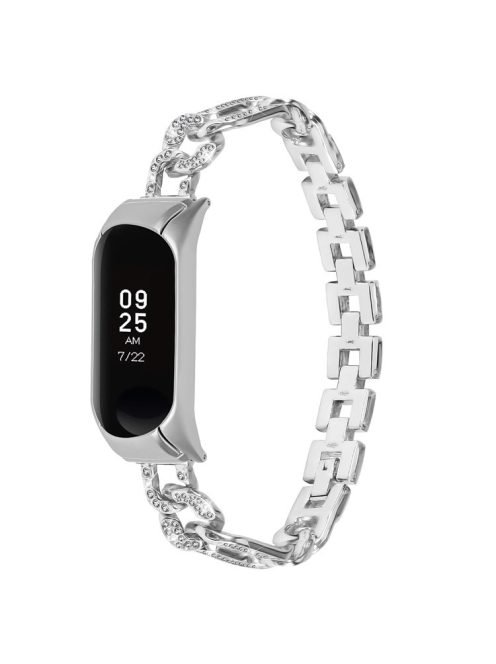 For Xiaomi Mi Band 9 NFC / Mi Band 9 / Smart Band 8 NFC / Smart Band 8 Rhinestone Decor Metal Watch Strap Replacement Smartwatch Band - Silver