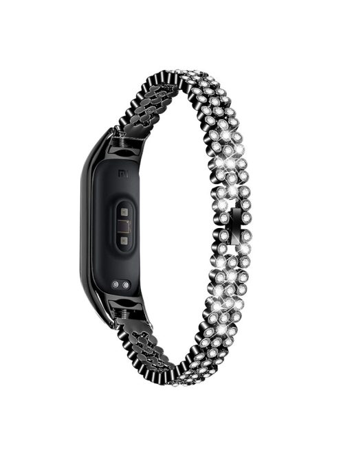 For Xiaomi Mi Band 9 NFC / Mi Band 9 / Smart Band 8 NFC / Smart Band 8 Rhinestone Decor Stainless Steel Strap Smartwatch Wrist Band - Black