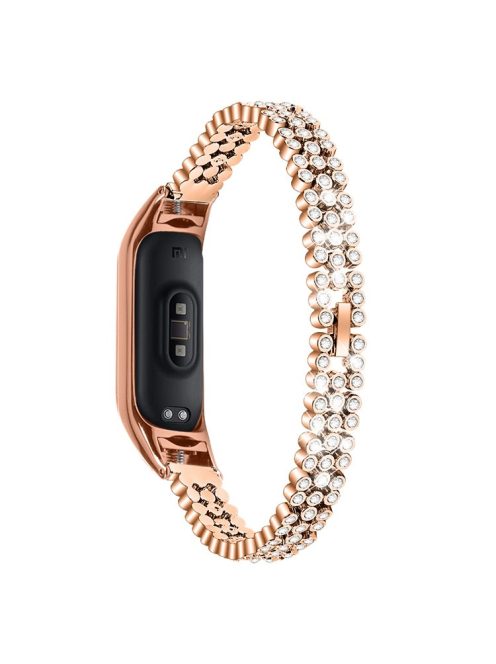 For Xiaomi Mi Band 9 NFC / Mi Band 9 / Smart Band 8 NFC / Smart Band 8 Rhinestone Decor Stainless Steel Strap Smartwatch Wrist Band - Rose Gold