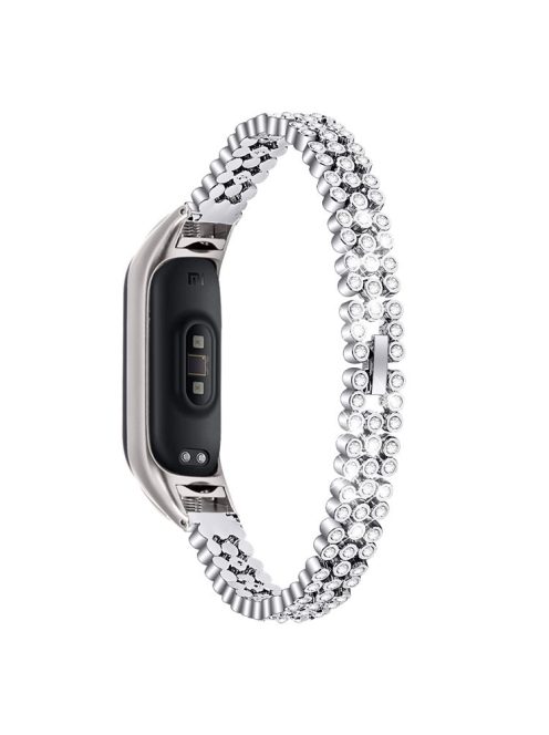 For Xiaomi Mi Band 9 NFC / Mi Band 9 / Smart Band 8 NFC / Smart Band 8 Rhinestone Decor Stainless Steel Strap Smartwatch Wrist Band - Silver