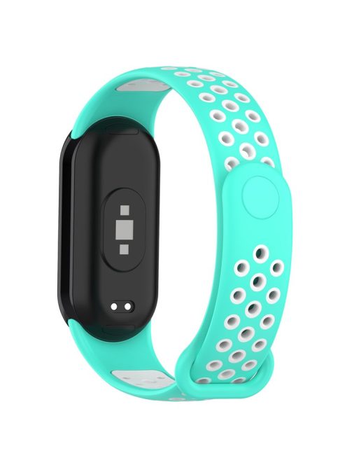 For Xiaomi Mi Band 9 NFC / Mi Band 9 / Smart Band 8 NFC / Smart Band 8 Silicone Watch Bands Strap with Silicone Connector - Cyan+White