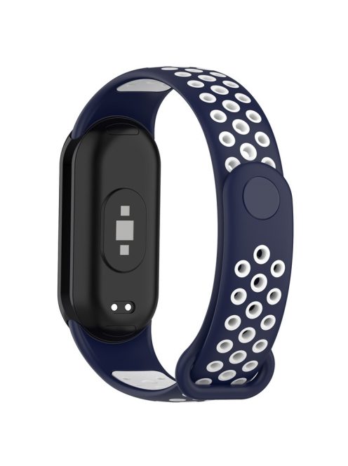 For Xiaomi Mi Band 9 NFC / Mi Band 9 / Smart Band 8 NFC / Smart Band 8 Silicone Watch Bands Strap with Silicone Connector - Midnight Blue+White