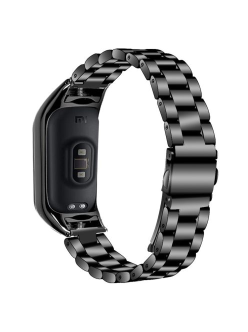 For Xiaomi Mi Band 9 NFC / Mi Band 9 / Smart Band 8 NFC / Smart Band 8 Stainless Steel Wrist Band 3 Beads Replacement Watch Strap - Black