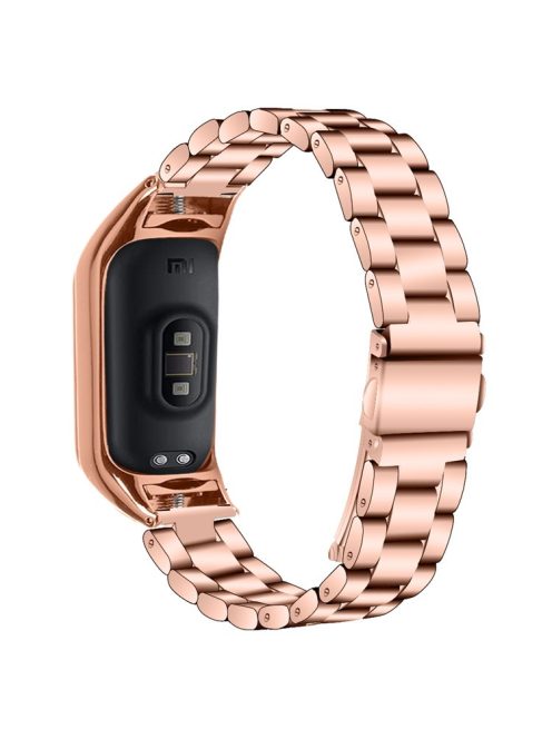 For Xiaomi Mi Band 9 NFC / Mi Band 9 / Smart Band 8 NFC / Smart Band 8 Stainless Steel Wrist Band 3 Beads Replacement Watch Strap - Rose Gold