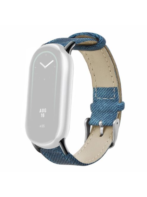 For Xiaomi Mi Band 9 NFC / Mi Band 9 / Smart Band 8 NFC / Smart Band 8 Strap Denim Texture Cowhide Leather Band - Blue