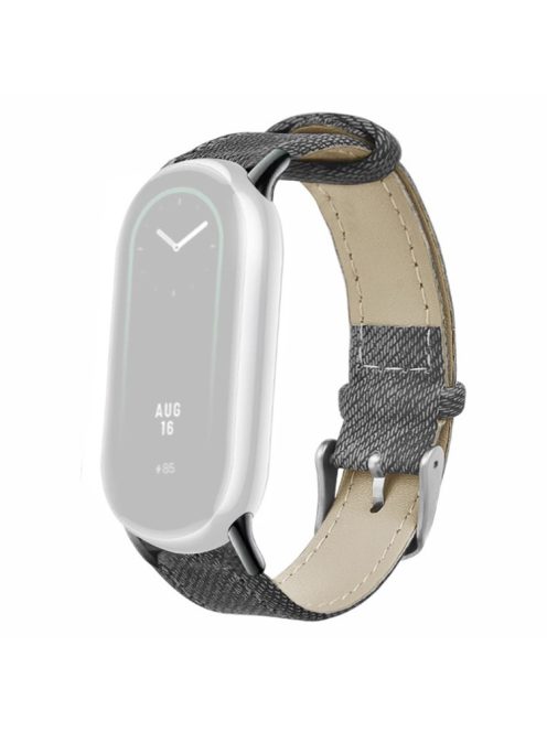 For Xiaomi Mi Band 9 NFC / Mi Band 9 / Smart Band 8 NFC / Smart Band 8 Strap Denim Texture Cowhide Leather Band - Grey