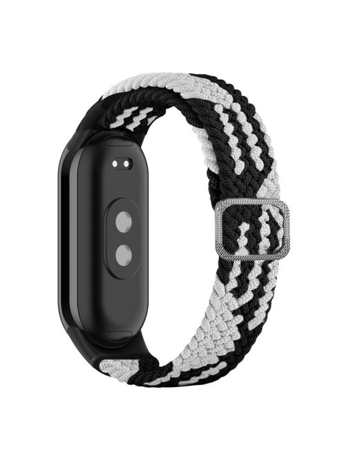 For Xiaomi Mi Band 9 NFC / Mi Band 9 / Smart Band 8 NFC / Smart Band 8 Stretchy Nylon Watch Band Adjustable Braided Sport Strap - Black+White