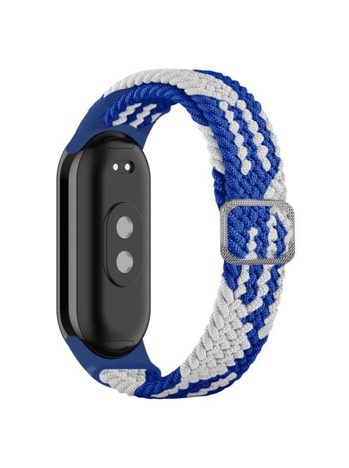 For Xiaomi Mi Band 9 NFC / Mi Band 9 / Smart Band 8 NFC / Smart Band 8 Stretchy Nylon Watch Band Adjustable Braided Sport Strap - Blue+White