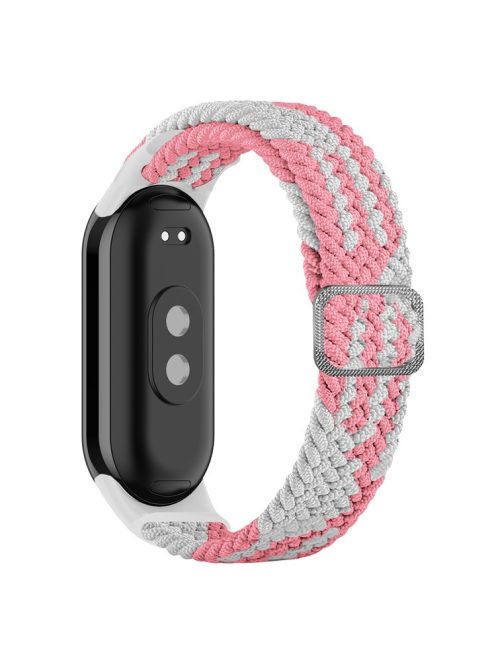 For Xiaomi Mi Band 9 NFC / Mi Band 9 / Smart Band 8 NFC / Smart Band 8 Stretchy Nylon Watch Band Adjustable Braided Sport Strap - Pink+White