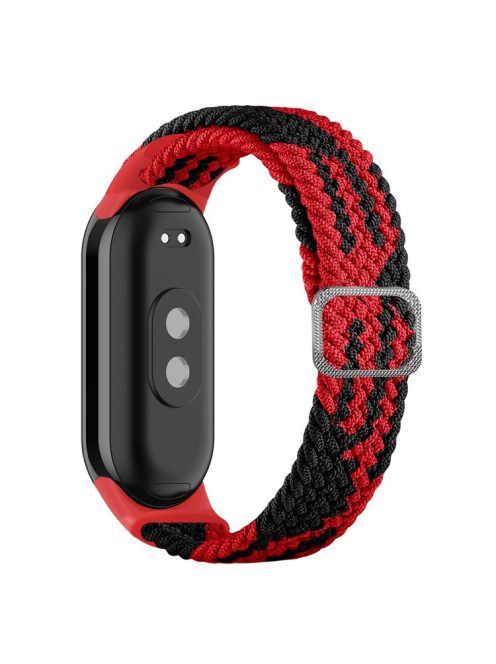 For Xiaomi Mi Band 9 NFC / Mi Band 9 / Smart Band 8 NFC / Smart Band 8 Stretchy Nylon Watch Band Adjustable Braided Sport Strap - Red+Black