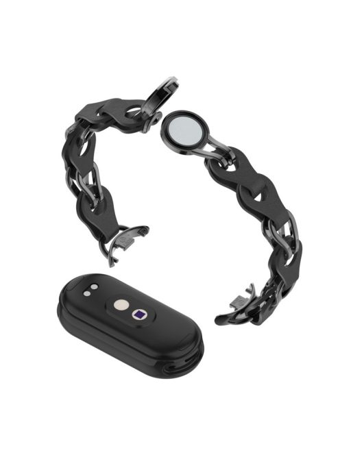 For Xiaomi Mi Band 9 NFC / Mi Band 9 / Smart Band 8 NFC / Smart Band 8 Watch Band Genuine Cow Leather+Aluminum Alloy Chain Bracelet - Black