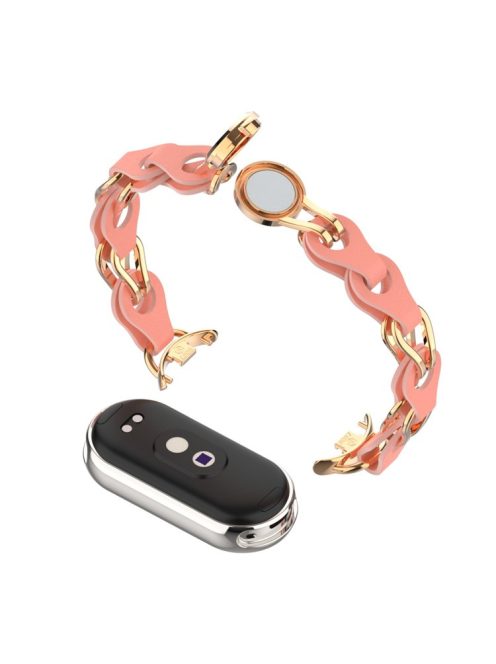 For Xiaomi Mi Band 9 NFC / Mi Band 9 / Smart Band 8 NFC / Smart Band 8 Watch Band Genuine Cow Leather+Aluminum Alloy Chain Bracelet - Walnut Red