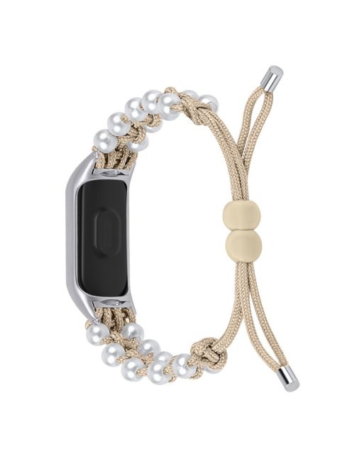 For Xiaomi Mi Band 9 NFC / Mi Band 9 / Smart Band 8 NFC / Smart Band 8 Watch Band Pearl Decor Nylon Braided Wrist Strap - Apricot