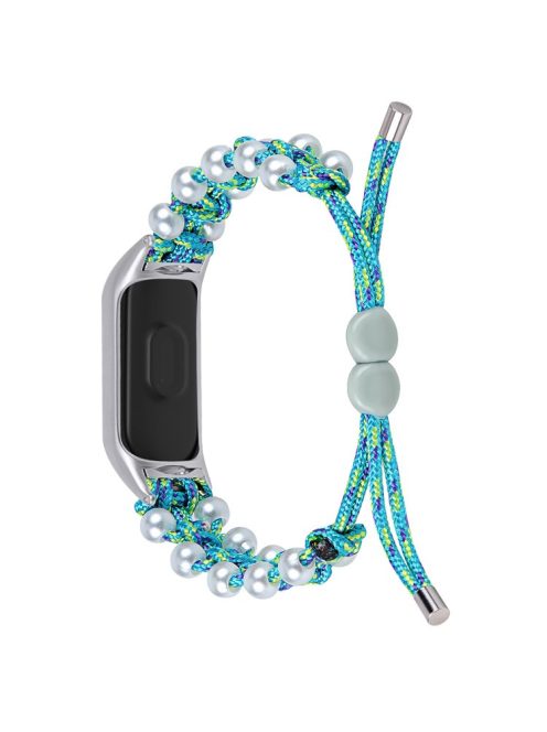 For Xiaomi Mi Band 9 NFC / Mi Band 9 / Smart Band 8 NFC / Smart Band 8 Watch Band Pearl Decor Nylon Braided Wrist Strap - Blue