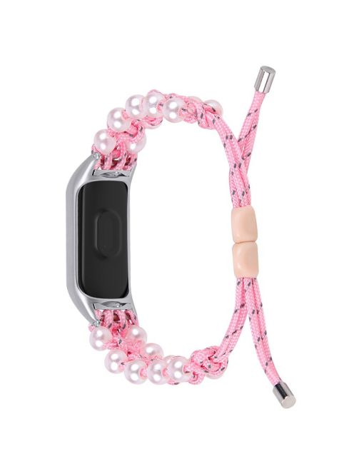 For Xiaomi Mi Band 9 NFC / Mi Band 9 / Smart Band 8 NFC / Smart Band 8 Watch Band Pearl Decor Nylon Braided Wrist Strap - Pink