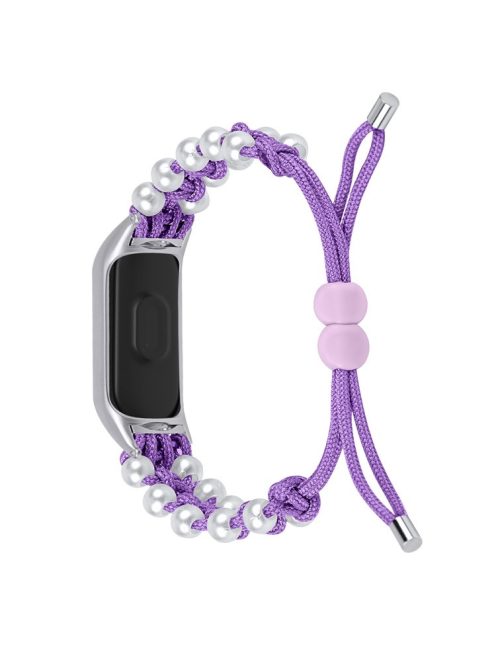 For Xiaomi Mi Band 9 NFC / Mi Band 9 / Smart Band 8 NFC / Smart Band 8 Watch Band Pearl Decor Nylon Braided Wrist Strap - Purple