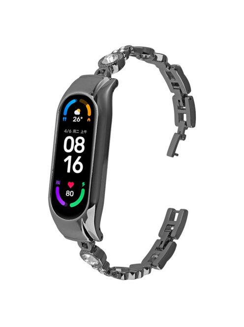 For Xiaomi Mi Band 9 NFC / Mi Band 9 / Smart Band 8 NFC / Smart Band 8 Watch Bracelet Rhinestones Decor Metal Strap Replacement - Black