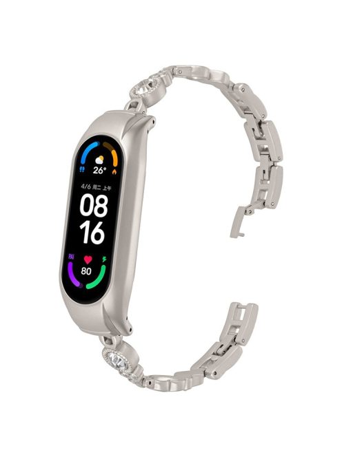 For Xiaomi Mi Band 9 NFC / Mi Band 9 / Smart Band 8 NFC / Smart Band 8 Watch Bracelet Rhinestones Decor Metal Strap Replacement - Starlight Color