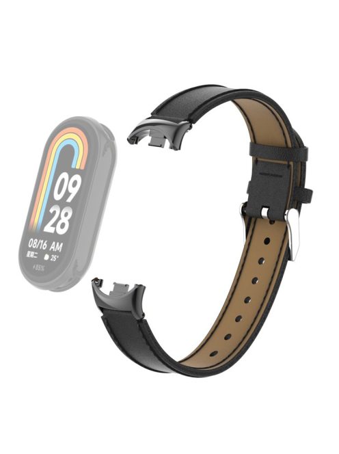 For Xiaomi Mi Band 9 NFC / Mi Band 9 / Smart Band 8 NFC / Smart Band 8 Watch Strap Leather Watch Band Bracelet with Connector - Black