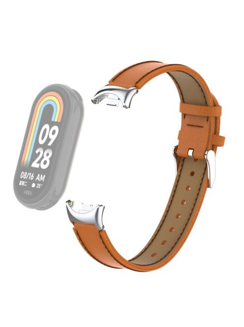 For Xiaomi Mi Band 9 NFC / Mi Band 9 / Smart Band 8 NFC / Smart Band 8 Watch Strap Leather Watch Band Bracelet with Connector - Brown