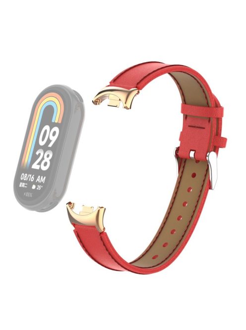 For Xiaomi Mi Band 9 NFC / Mi Band 9 / Smart Band 8 NFC / Smart Band 8 Watch Strap Leather Watch Band Bracelet with Connector - Red