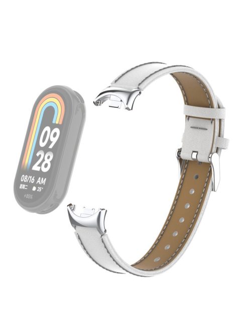 For Xiaomi Mi Band 9 NFC / Mi Band 9 / Smart Band 8 NFC / Smart Band 8 Watch Strap Leather Watch Band Bracelet with Connector - White