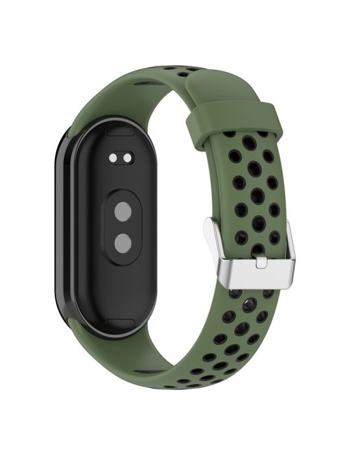 For Xiaomi Mi Band 9 NFC / Mi Band 9 / Smart Band 8 NFC / Smart Band 8 Watch Straps Silicone Band with Stainless Steel Connector - Army Green+Black