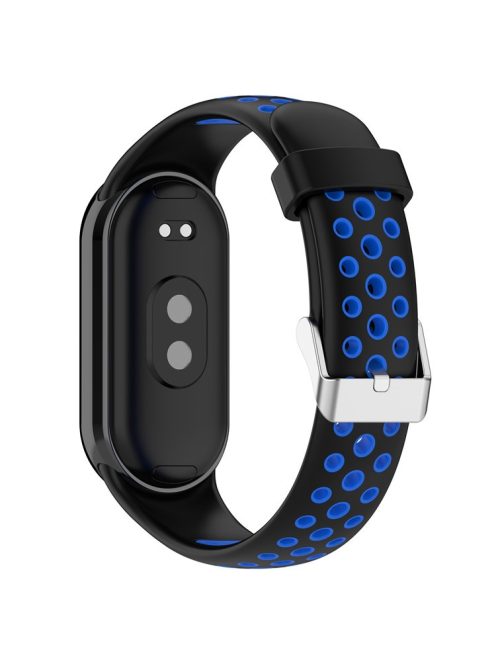 For Xiaomi Mi Band 9 NFC / Mi Band 9 / Smart Band 8 NFC / Smart Band 8 Watch Straps Silicone Band with Stainless Steel Connector - Black+Blue