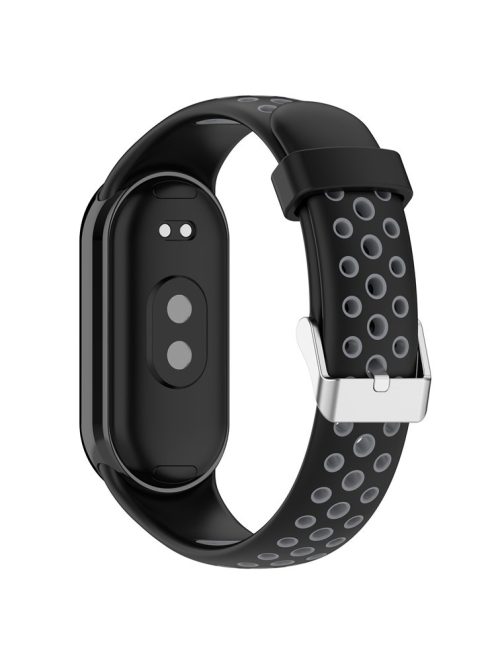 For Xiaomi Mi Band 9 NFC / Mi Band 9 / Smart Band 8 NFC / Smart Band 8 Watch Straps Silicone Band with Stainless Steel Connector - Black+Grey