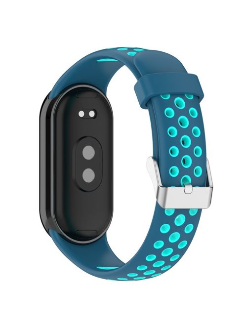 For Xiaomi Mi Band 9 NFC / Mi Band 9 / Smart Band 8 NFC / Smart Band 8 Watch Straps Silicone Band with Stainless Steel Connector - Blue+Teal Green